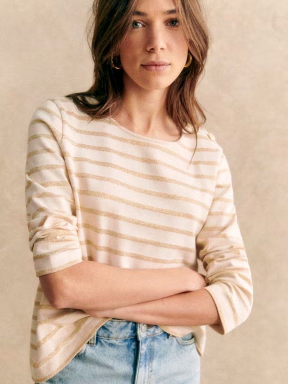 NWT Sezane Colette Marinière Ecru/Gold size S